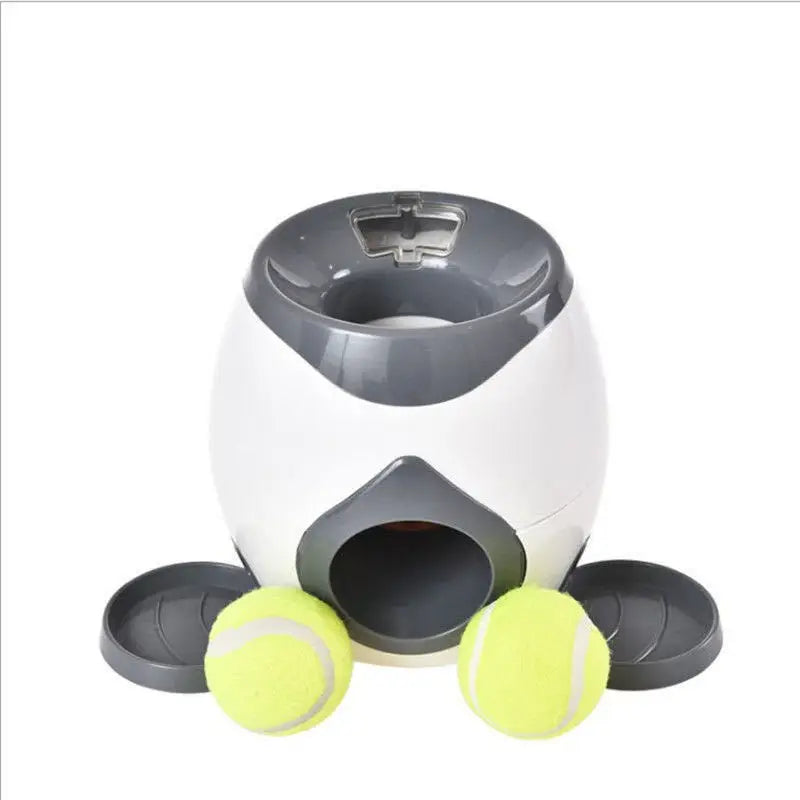 Automatic Dog Tennis Ball Launcher with Treat Reward β USB Rechargeable Interactive Toy