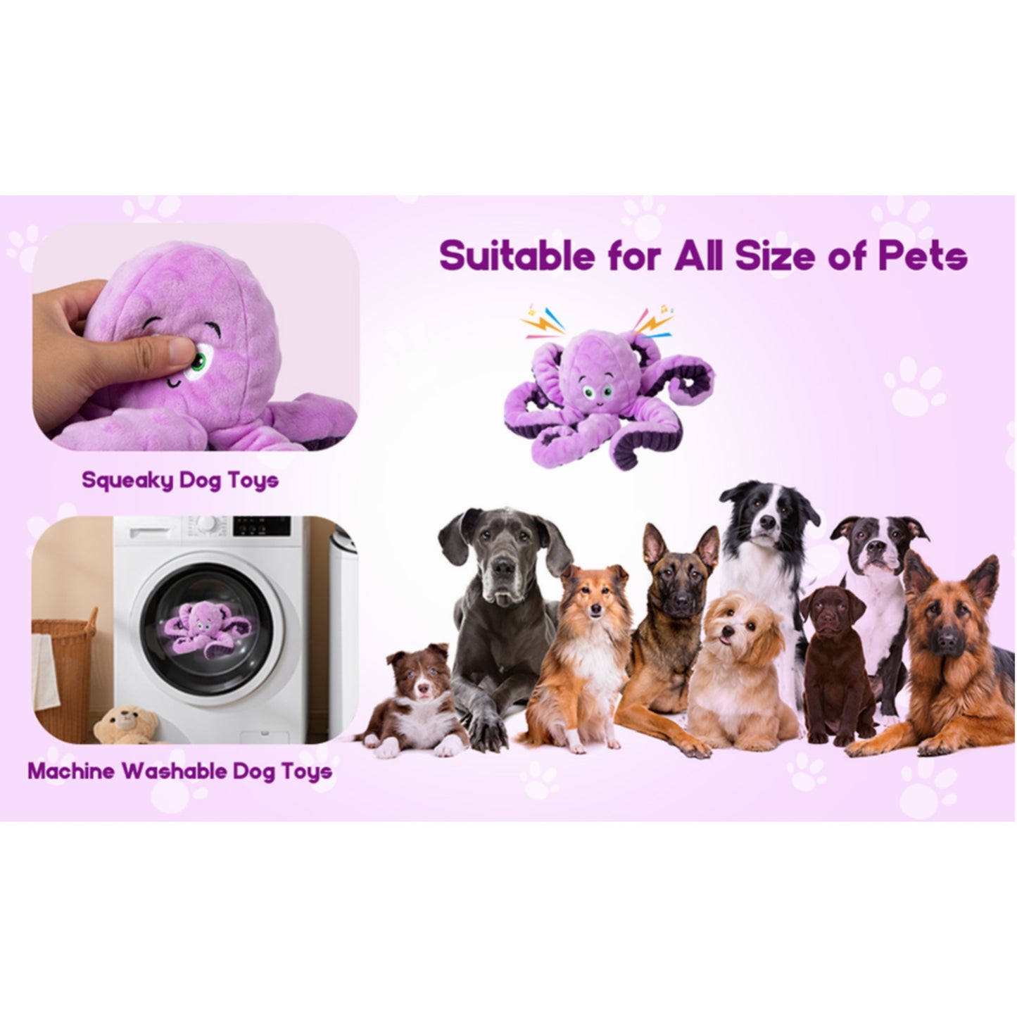 Floppy Squeaky Plush Octopus Dog Toy – Interactive Crinkle Chew for Anxiety Relief