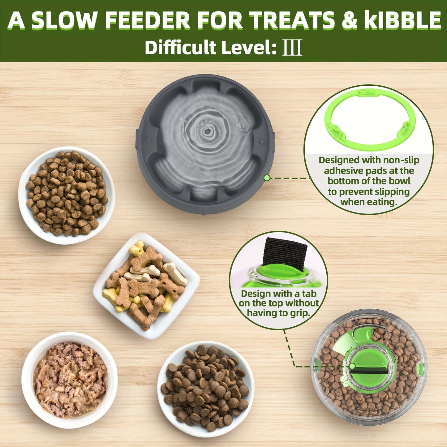 3-in-1 Tilt Slow Feeder Dog Bowl – Non-Skid Puzzle for Healthy Eating & Fun
