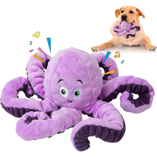 Floppy Squeaky Plush Octopus Dog Toy – Interactive Crinkle Chew for Anxiety Relief