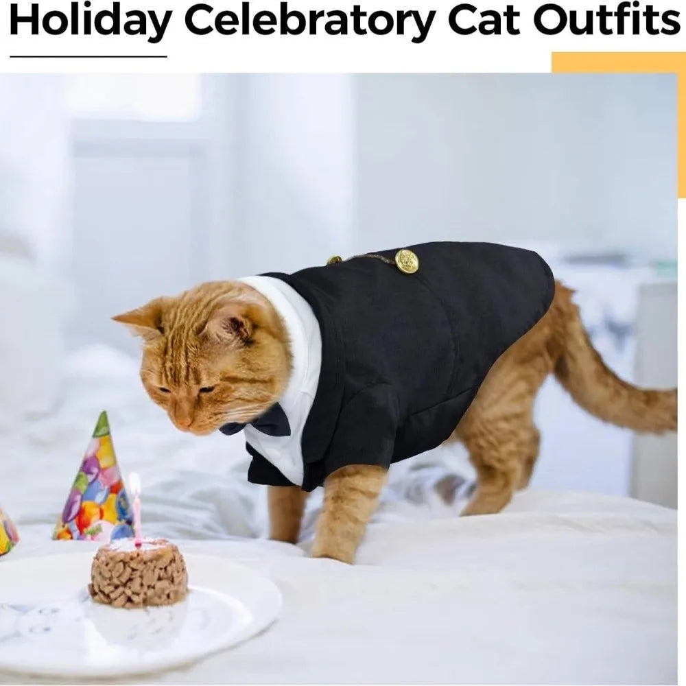 Funny Cat Birthday Suit with Tie – Wedding Vest & Bowknot Costume for Pets
