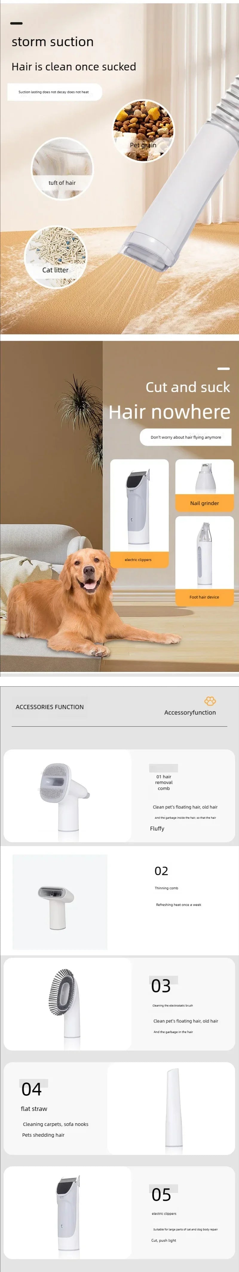 4-in-1 Electric Dog Grooming Kit – Clippers, Trimmer, Nail Grinder & Brush