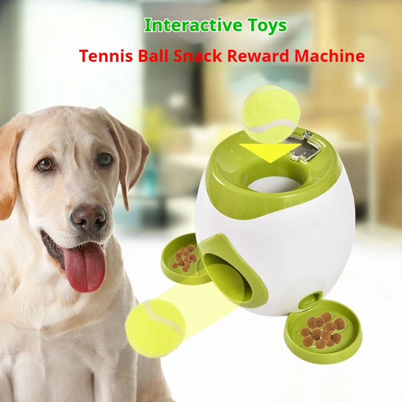 Automatic Dog Tennis Ball Launcher with Treat Reward – USB Rechargeable Interactive Toy