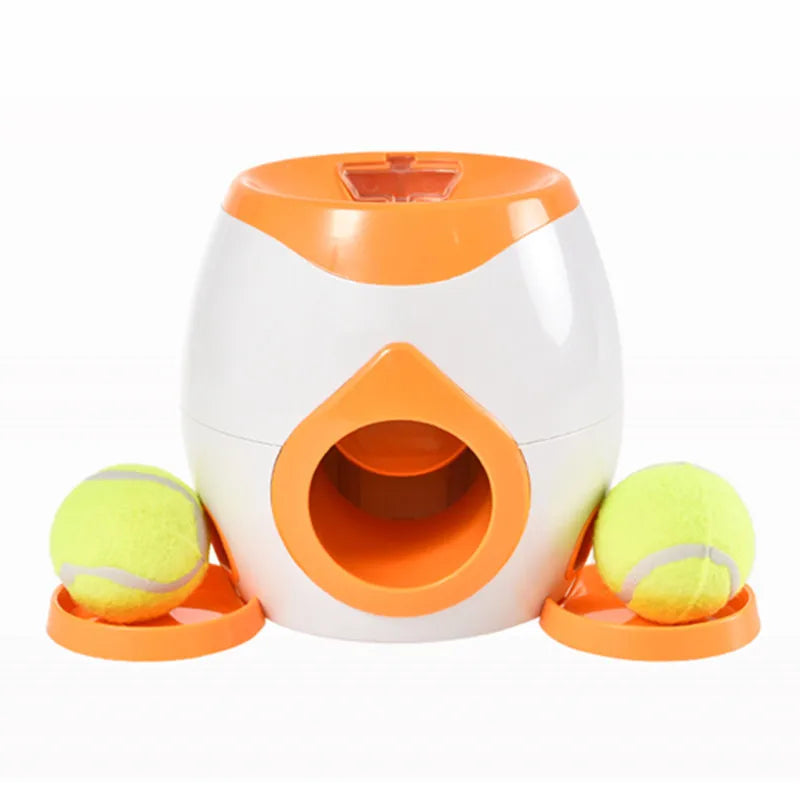 Automatic Dog Tennis Ball Launcher with Treat Reward – USB Rechargeable Interactive Toy