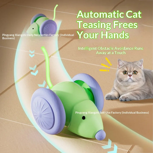 Remote Control Smart Cat Teaser Car – LED Interactive Toy with Tail & Obstacle Avoidance