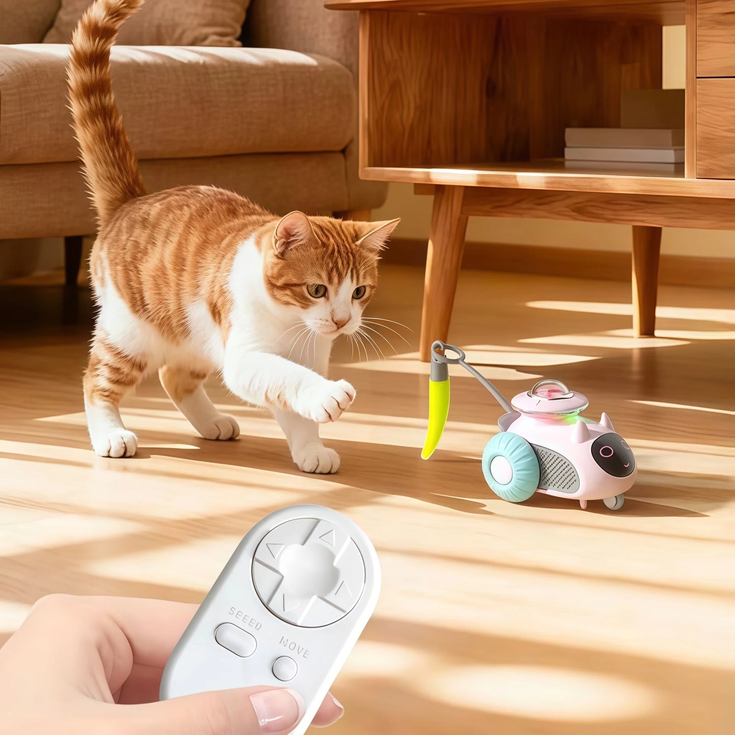 Remote Control Cat Teaser Car – Interactive LED Smart Toy with Tail for Cats