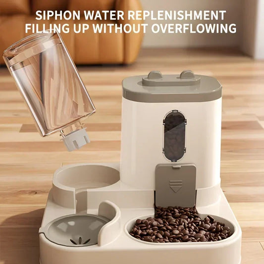 Automatic 2-in-1 Cat Feeder & Water Dispenser – Siphon Gravity System for Food & Water