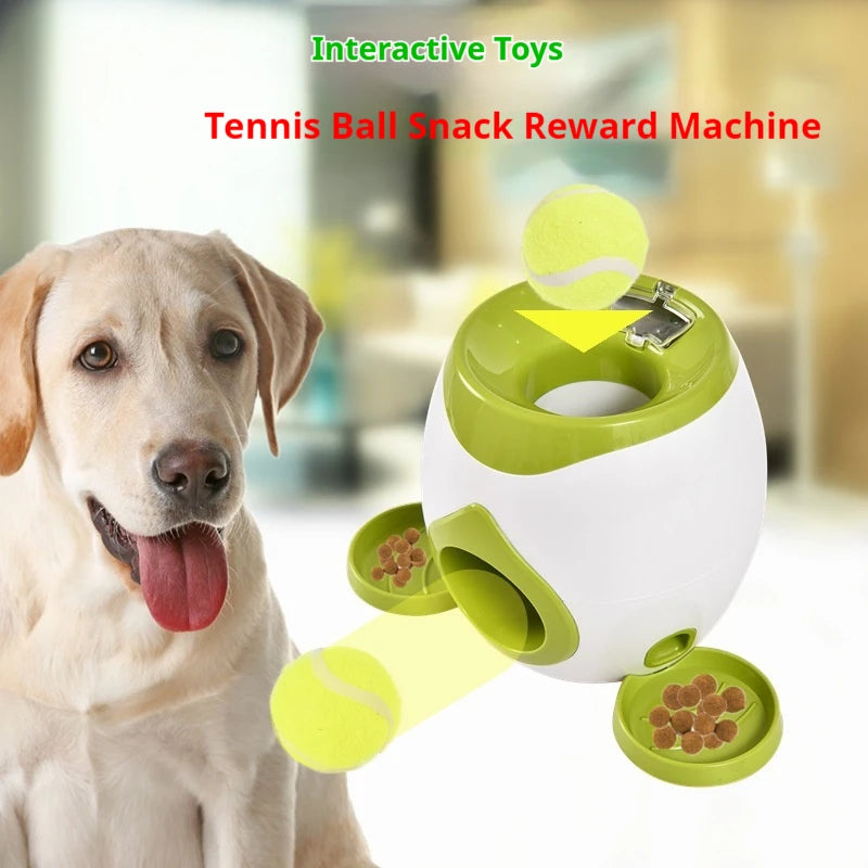 Automatic Dog Tennis Ball Launcher with Treat Reward – USB Rechargeable Interactive Toy
