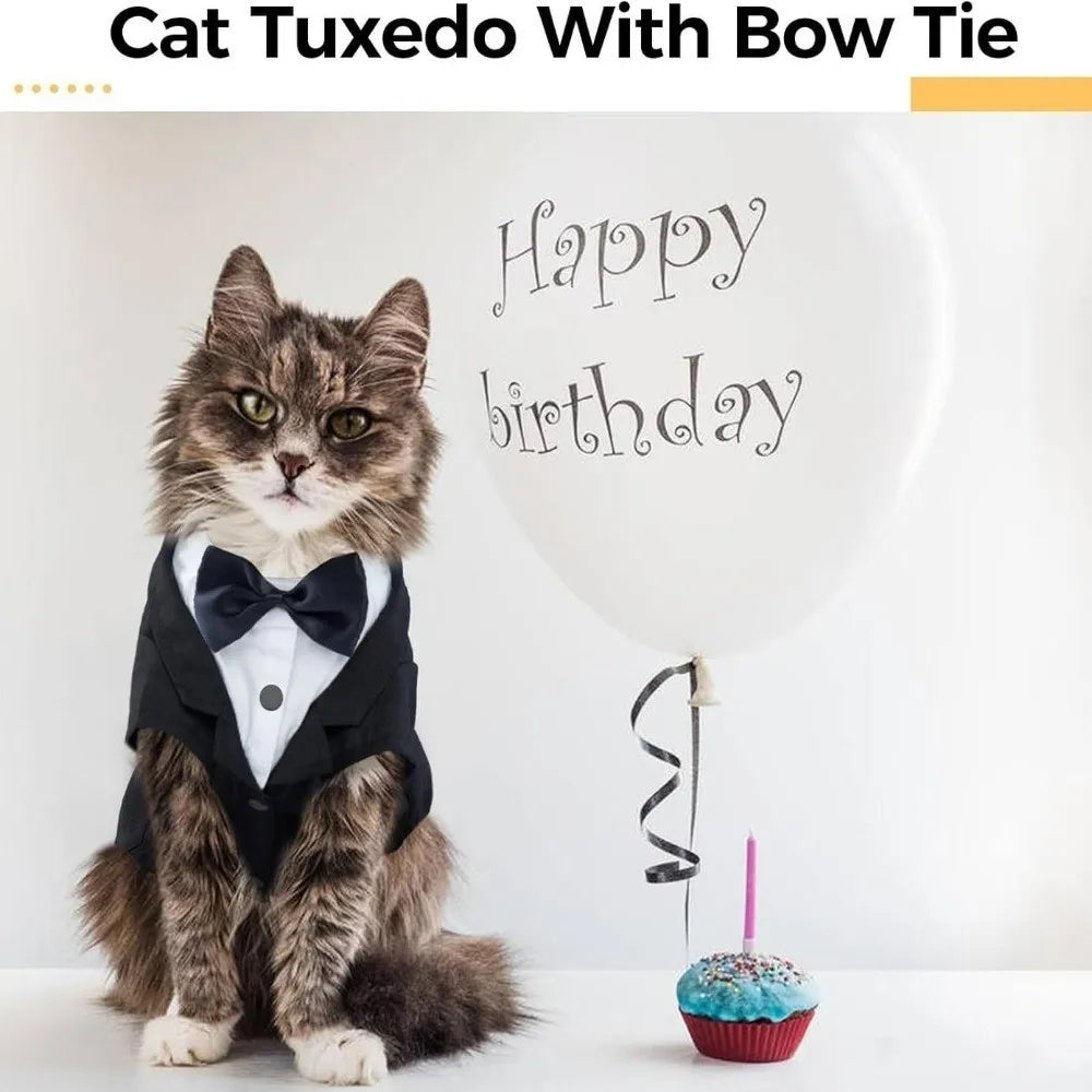Funny Cat Birthday Suit with Tie – Wedding Vest & Bowknot Costume for Pets
