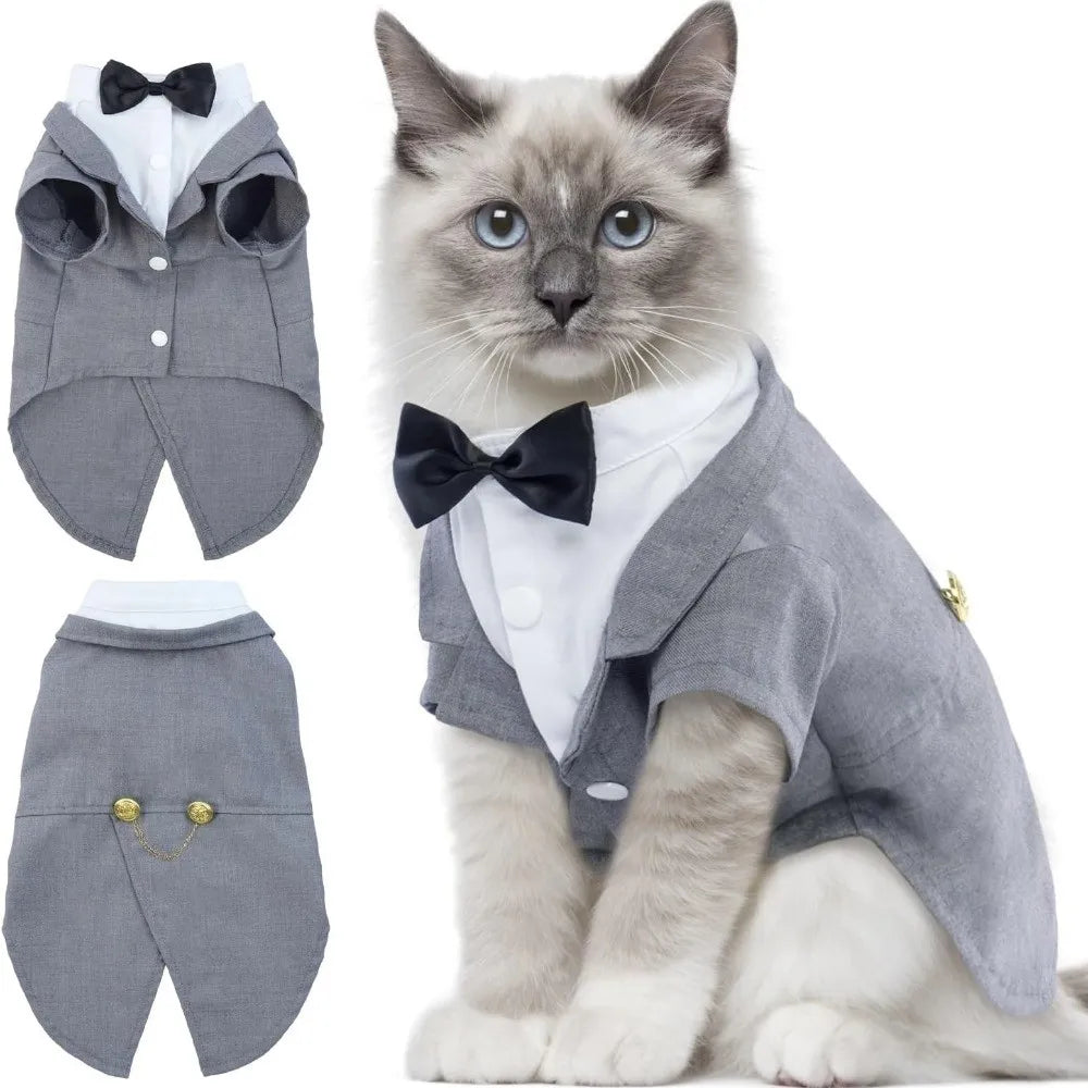 Funny Cat Birthday Suit with Tie – Wedding Vest & Bowknot Costume for Pets