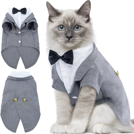 Funny Cat Birthday Suit with Tie – Wedding Vest & Bowknot Costume for Pets