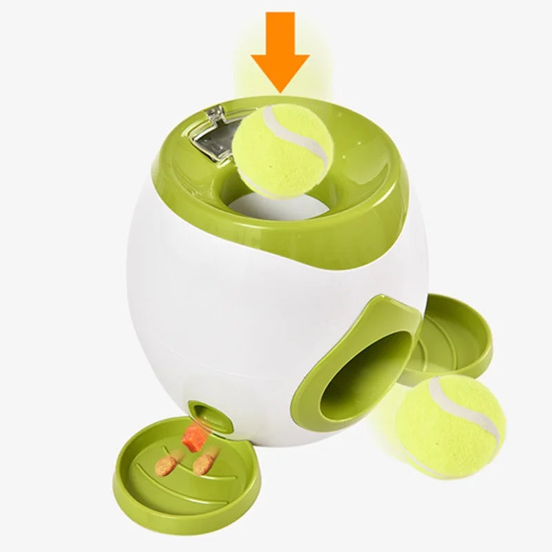 Automatic Dog Tennis Ball Launcher with Treat Reward – USB Rechargeable Interactive Toy