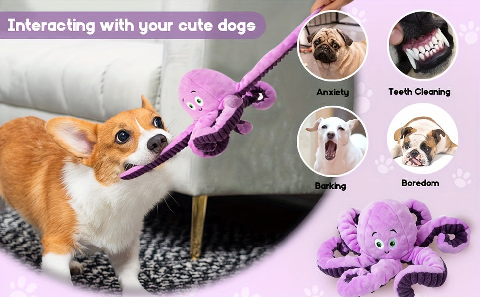 Floppy Squeaky Plush Octopus Dog Toy – Interactive Crinkle Chew for Anxiety Relief
